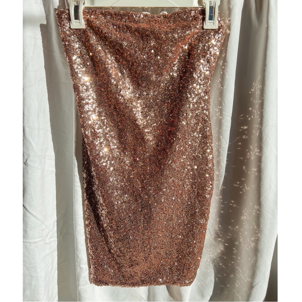Bear Dance Strapless Sequin Rose Gold Dress